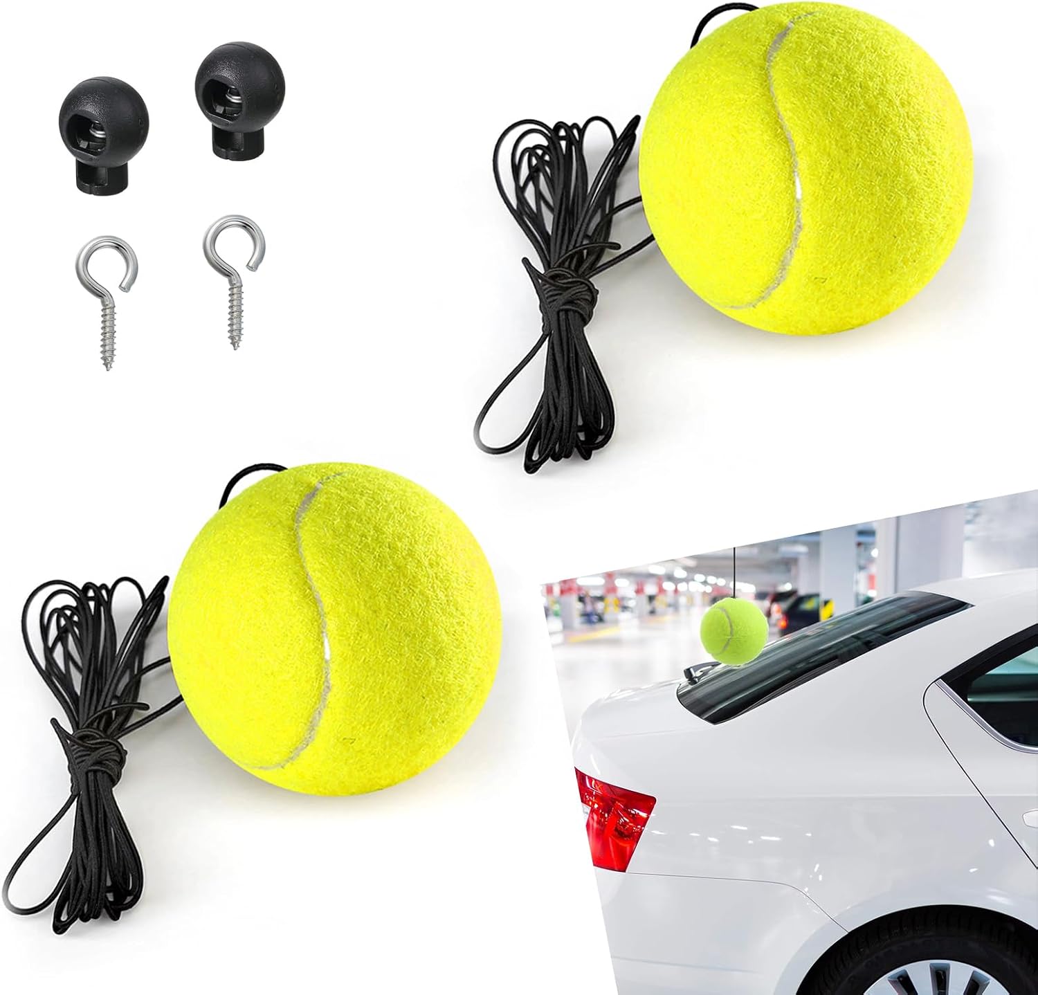 MLY 2PCS Tennis Ball Garage Parking Aid, Precise Car Stop Indicator with Non-Elastic String & Adjustable Buckle, Aid-Parking Stopper Assist Garage Accessory, for Garage Car Parking