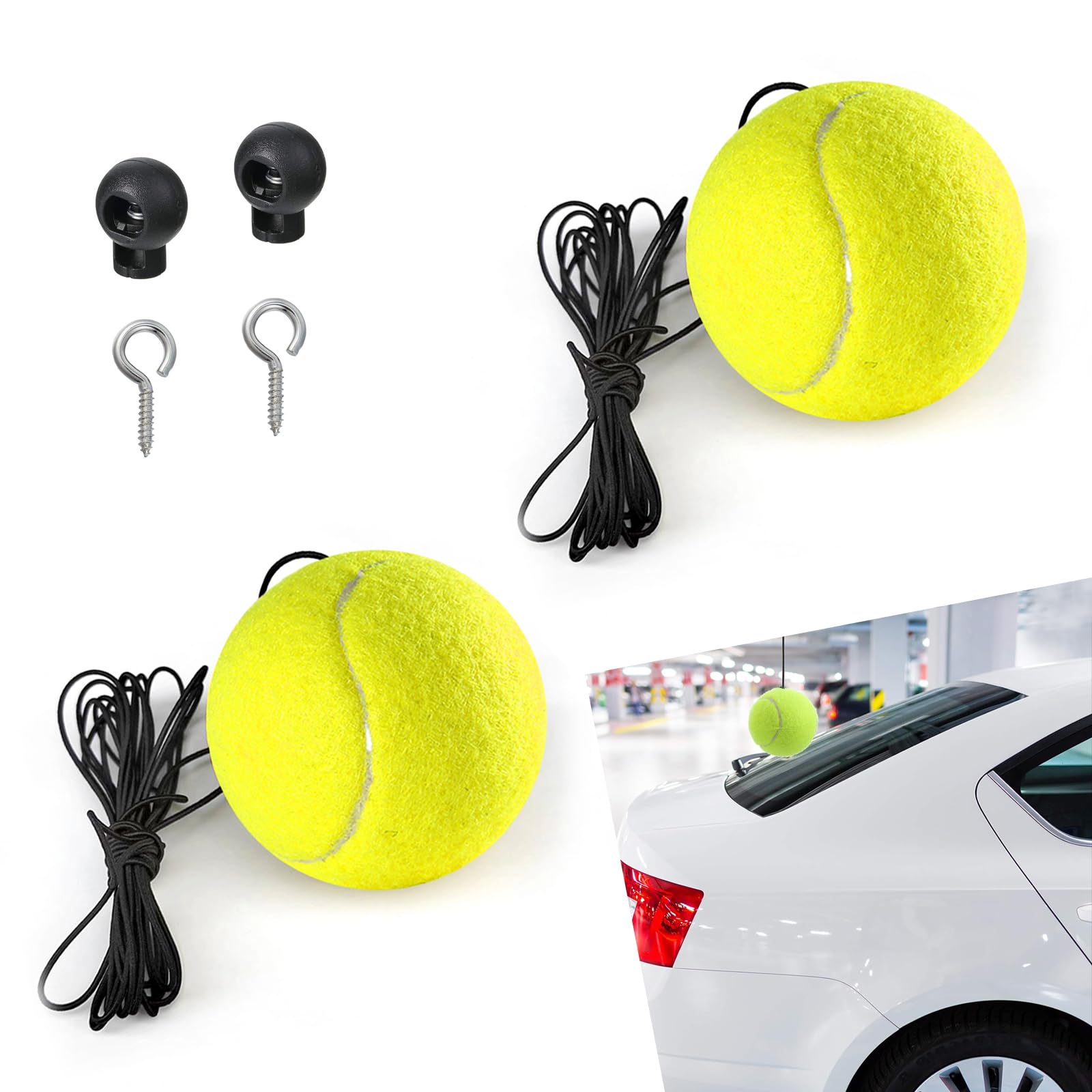 MLY 2PCS Tennis Ball Garage Parking Aid, Precise Car Stop Indicator with Non-Elastic String & Adjustable Buckle, Aid-Parking Stopper Assist Garage