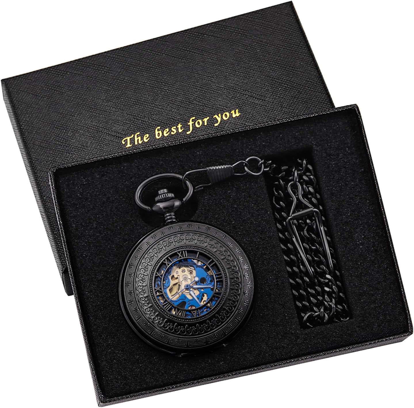 Tiong Vintage Style Hollow-Out Round Gear Arabic White Dial Men's Mechanical Pocket Watch