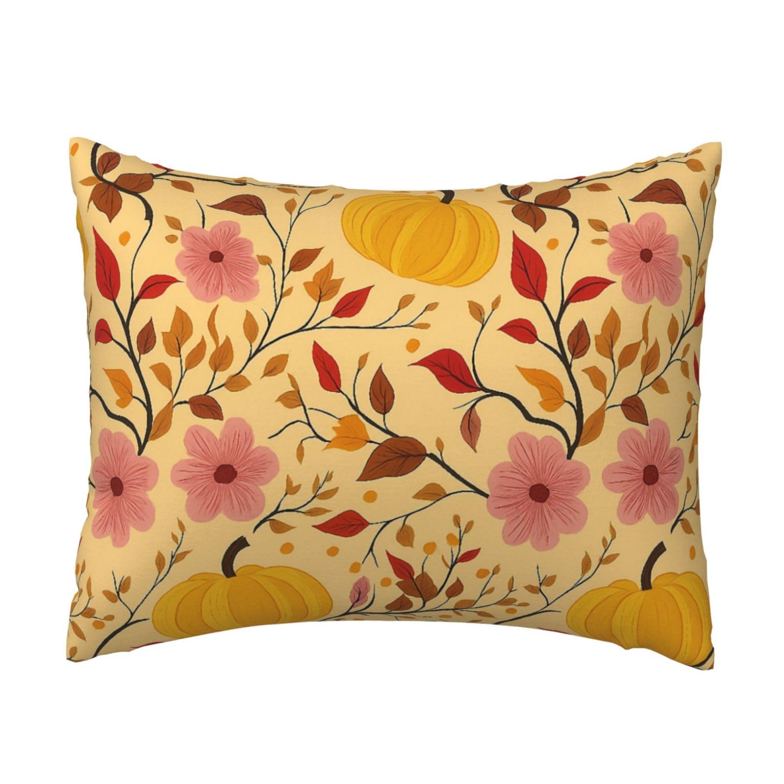 Pumpkin and Pink Flowers Pillowcase Soft Plush with Zipper Decorative Pillowcovers 16x20 in