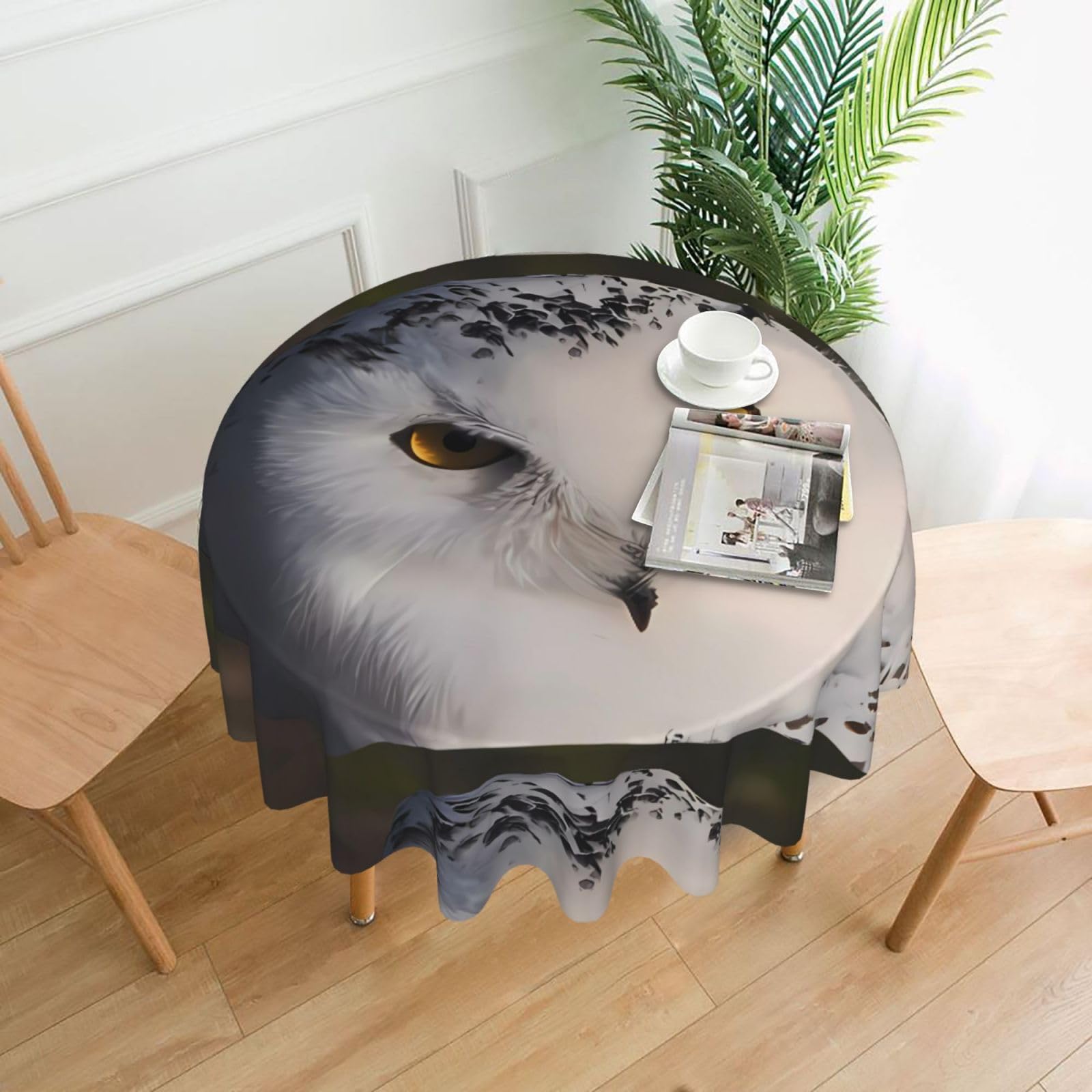 HJFCZH Snowy Owl Eyes Prints Round Decorative Table Throw 60 Inch – High-Grade Polyester Fabric, Waterproof & Wrinkle Resistant Table Cover for Dining, Coffee Tables, Parties