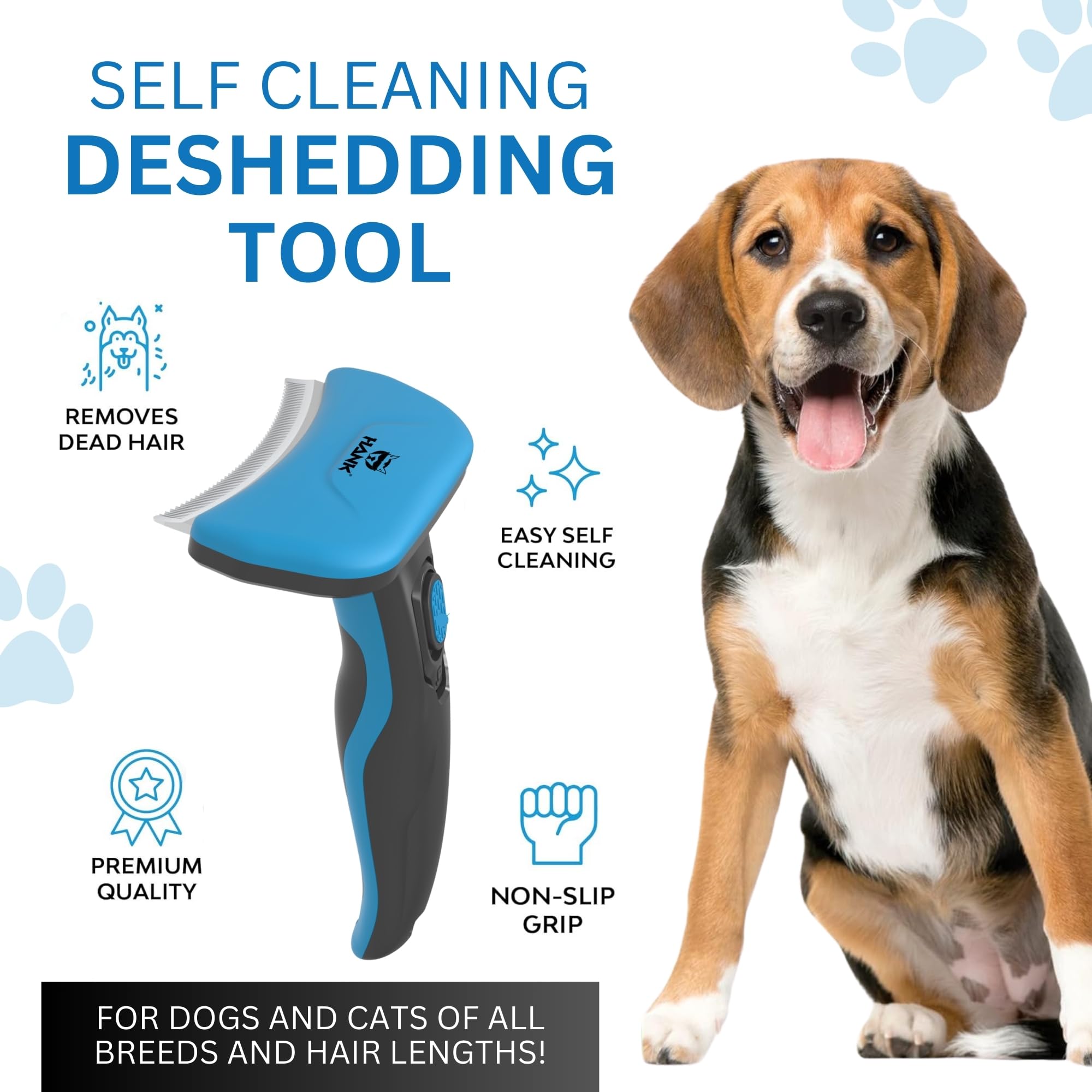 HANK Cepillo para perros – Hoja mejorada de 6 mm – Cepillo para perros para pelo corto, mediano y largo – Cepillo para gatos – Cepillo de aseo de mascotas – Reduce eficazmente el desprendimiento