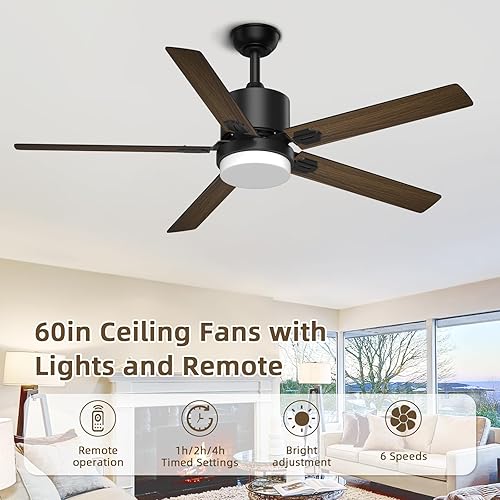 Miniatura 2 de Jayjuly Ventiladores de techo con luces y control remoto, ventilador moderno de 60 pulgadas para exteriores con control remoto para patio,