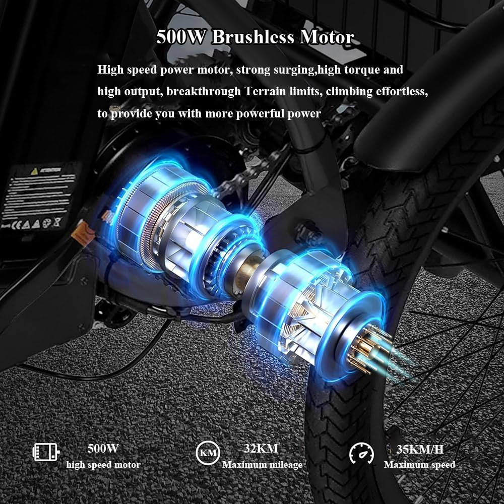 Vélo Pliant À Trois Roues pour Adultes,Batterie 48V 13Ah,Pneus Larges 20X4,7 Vitesses,Phare LED,Tableau De Bord,Grand Panier,Freins À Disque Doubles,Vélo Tout-Terrain pour Seniors