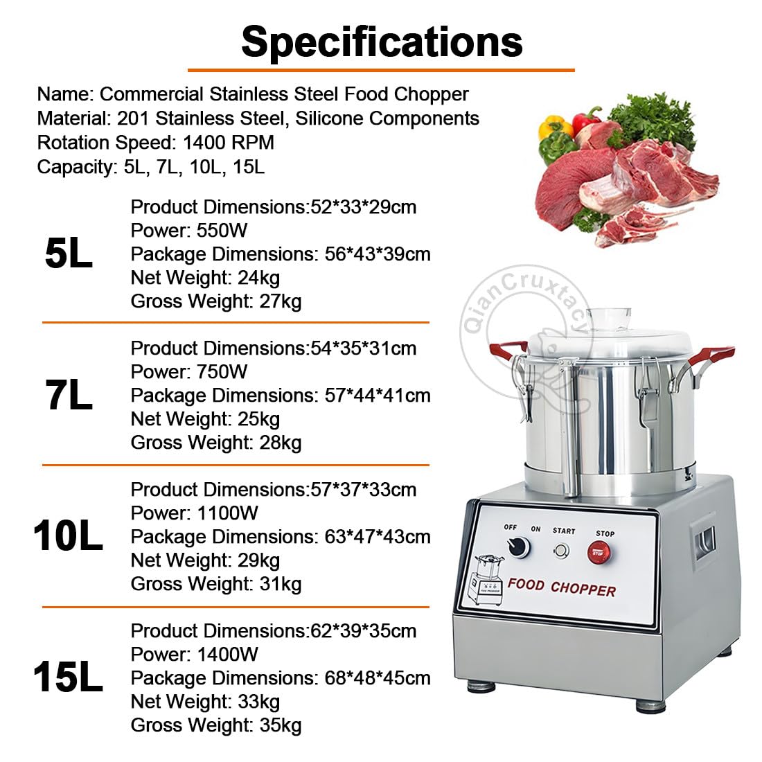 Robot da Cucina Professionale in Acciaio Inox 201 7L