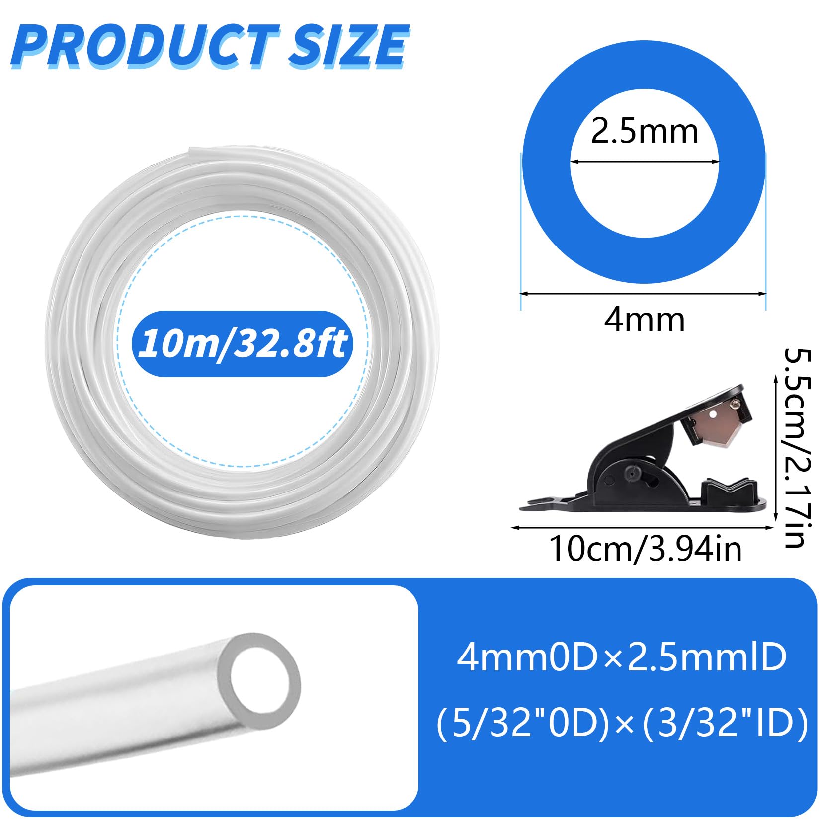 Rura PTFE Idota 10 m do drukarek 3D, rura Bowden 2,5 mm ID / 4 mm OD z obcinaczem do rur, kompatybilna z Bambu Lab A1/A1 mini/P1P/P1S/X1C