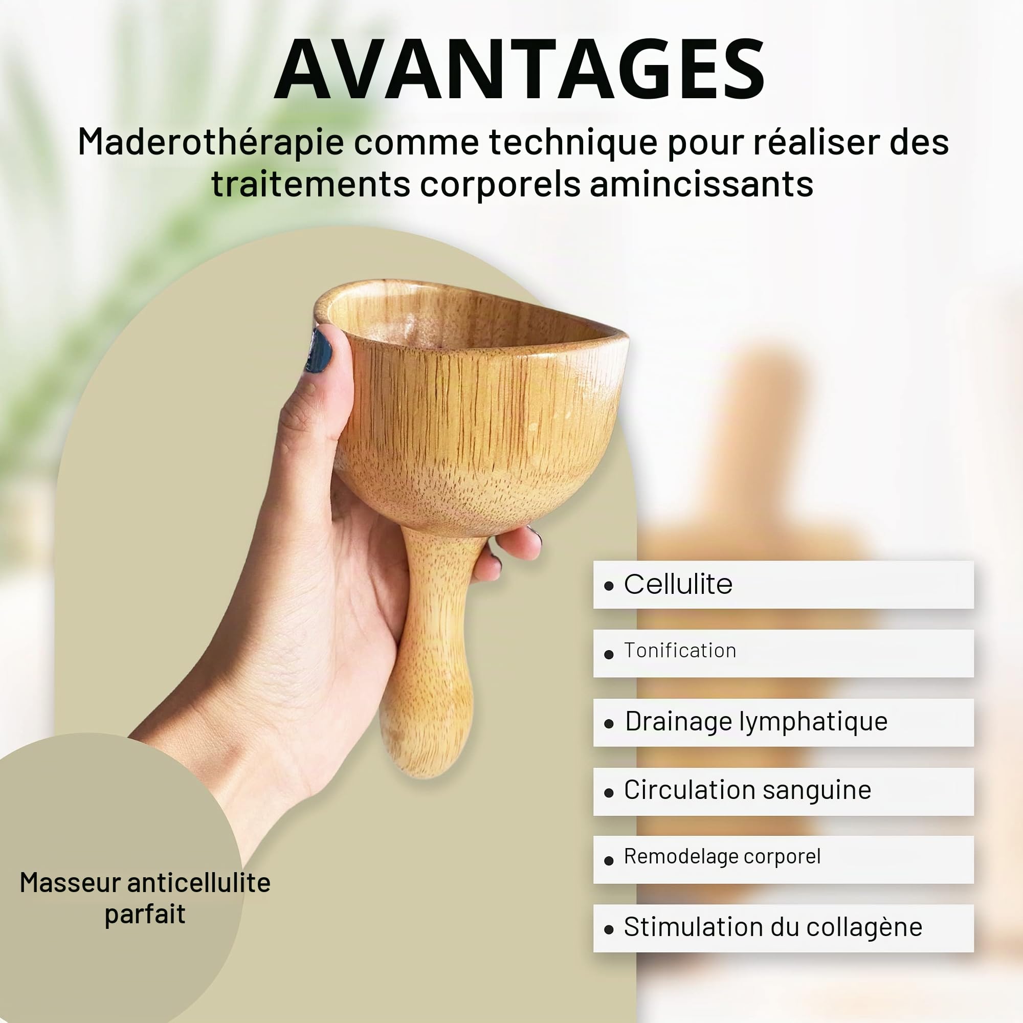 Ph Pro Heat Coupe Suédoise Maderothérapie Corporelle Relaxant - Rouleau Bois Massage Musculaire Cellulite - Rouleau Masseur Anti-cellulite Réducteur - Massage Mésothérapie Drainage Lymphatique.