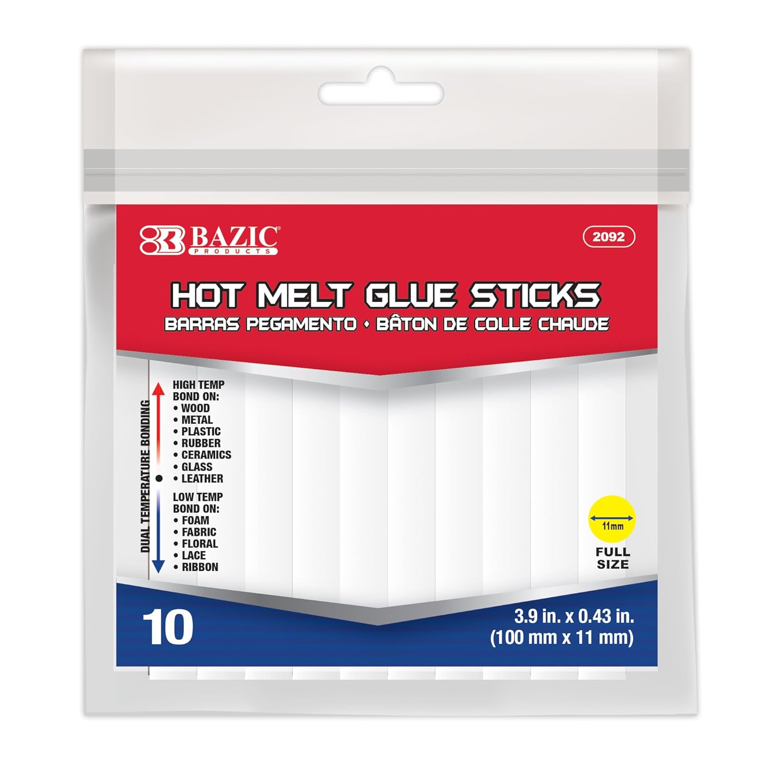 BAZIC Products Hot Melt Glue Sticks Dual Temp Full Size 3.9" x 0.43", All Purpose Industrial Glue Stick, Quick Repair Home Improvement Crafts (10/Pack), 144-Pack