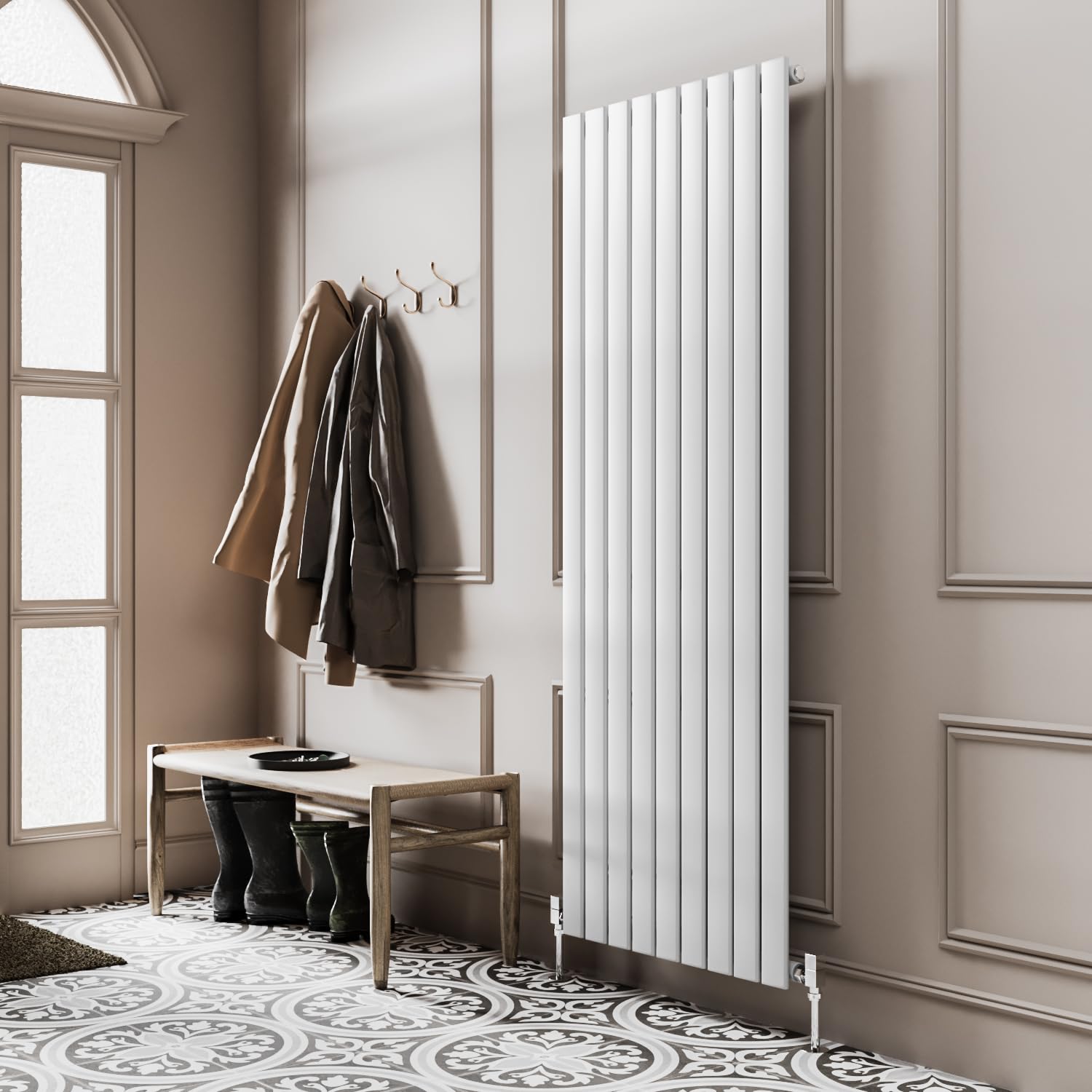 Go Bathrooms Pinta 1600 x 610mm Vertical Radiator Flat Panel Single Column Tall Upright Radiator White Wall Mounted Central Heating Includes Mounting Brackets