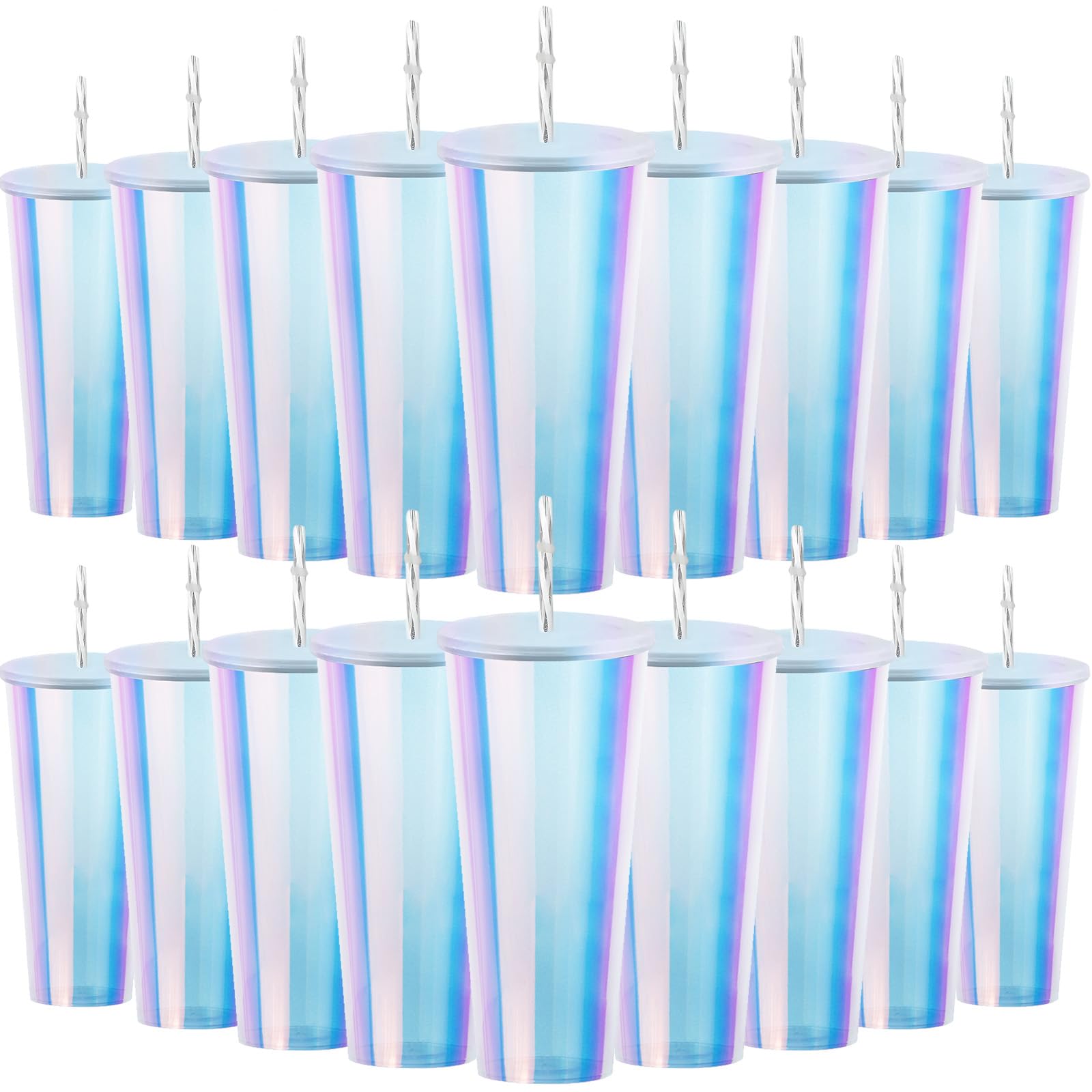 25Piezas Vasos Colores Pl?stico Reutilizables 710 Ml con Tapas y Popotes para Vasos con Purpurina Arco?ris para Fiestas,bodas, Reuniones Familiares,caf? Fr?o, Batidos y Como (Colores L?ser)