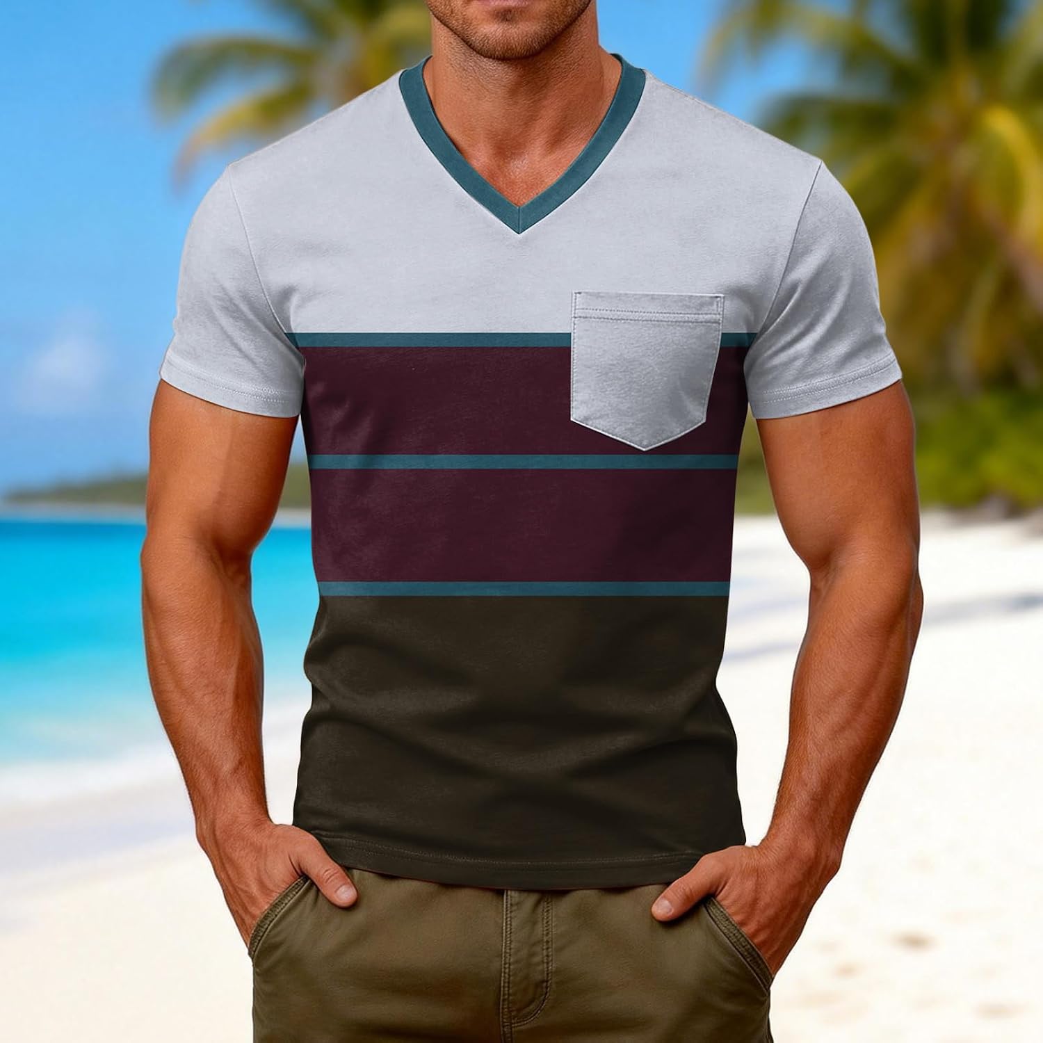 WENKOMG1 Men's Summer T Shirts Short Sleeve V Neck Soft Casual Basic Tee Shirt, S-4XL
