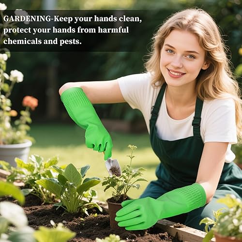 Miniatura 5 de Guantes de goma para limpieza, 3 pares de guantes reutilizables para lavavajillas, tareas de cocina y hogar, 15 pulgadas de largo, antideslizantes e