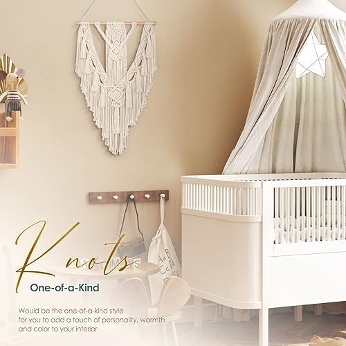 Miniatura 5 de ANROYE Macrame Boho Wall Hanging Decor, Geometric Woven Tapestry Chic Cotton Handmade Bohemian Art with Long Tassel, Craft Ornament for Dorm Home