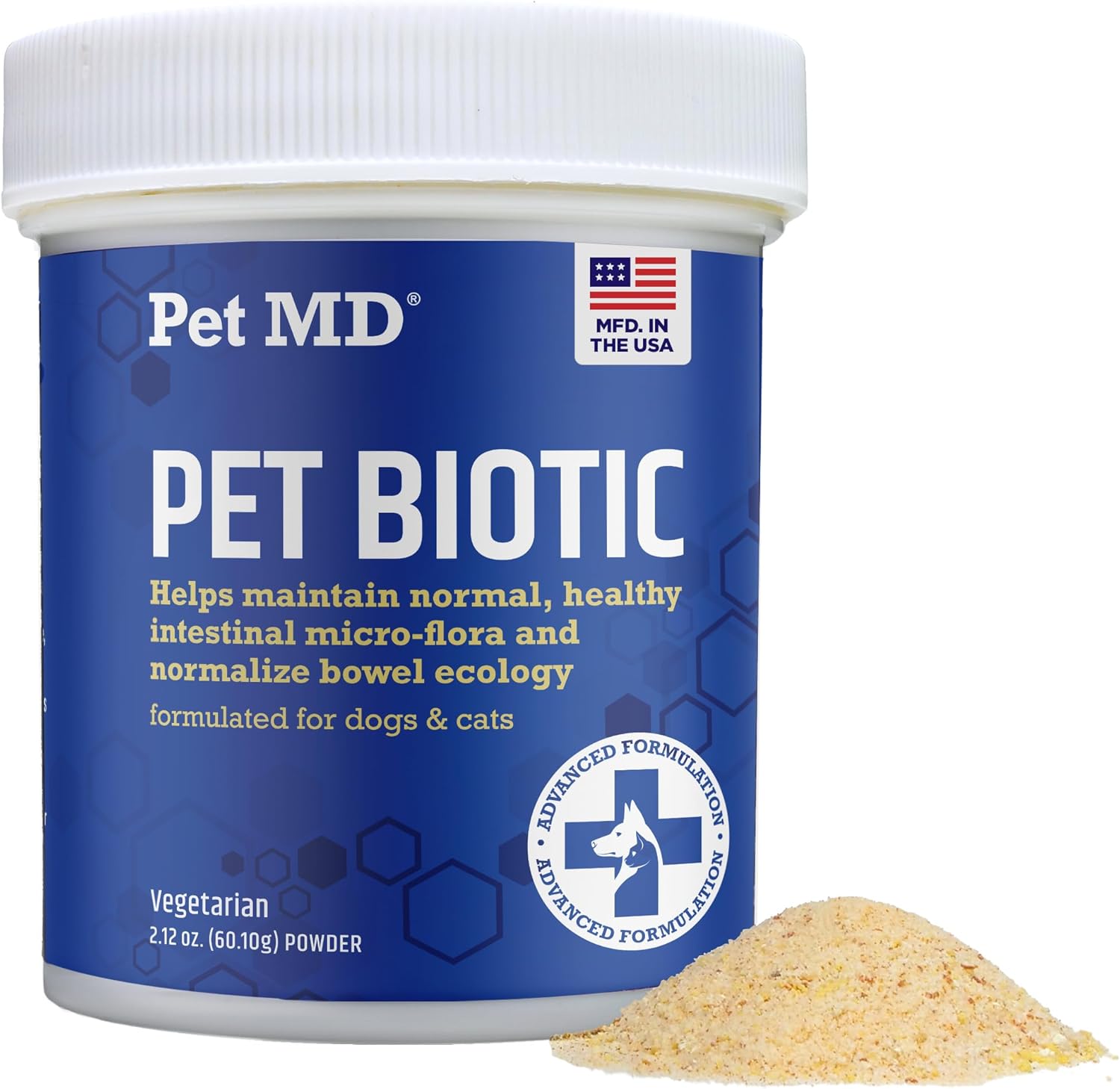 Pet MD Biotic Probiotics for Dogs & Cats - Prebiotic, Fiber, & Probiotic Powder - Gas, Constipation Relief, & Anti Diarrhea - Balance Digestive Flora & Restore Gut Health for Dogs & Cats - 2.12 oz