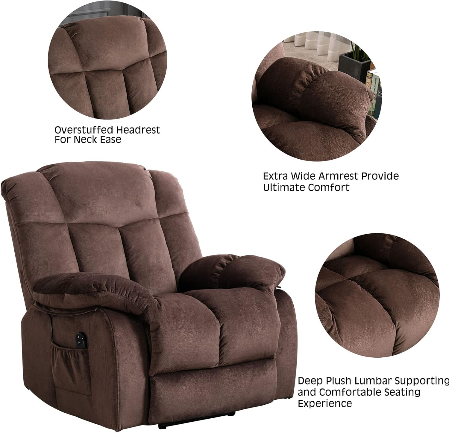 CANMOV Large Power Lift Recliner Chair for Elderly, Massage and Heated Lift Chair for Seniors Big and Tall People, Fabric Reclining Chair with Concealed Cup Holders, Side Pocket, USB Port (Chocolate) CANMOV Large Power Lift Recliner Chair for Elderly, Massage and Heated Lift Chair for Seniors Big and Tall People, Fabric Reclining Chair with Concealed Cup Holders, Side Pocket, USB Port (Chocolate)