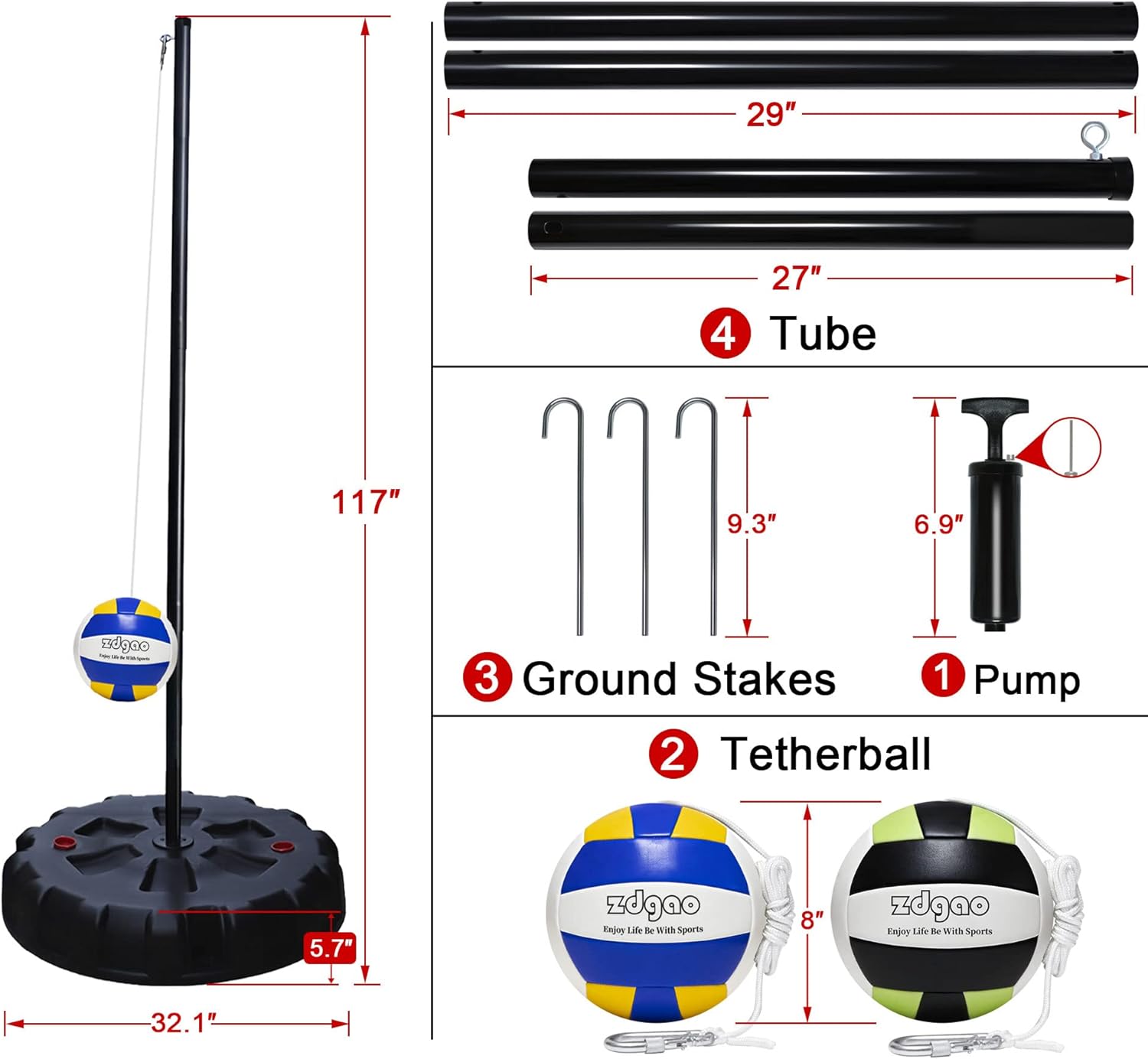 YDDS Tetherball Set with Base | Glow in Dark Tetherball Ball and Rope with Poles and Heavy Duty Base, Fun Backyard Games for Family, Kids, and Adults : Sports & Outdoors