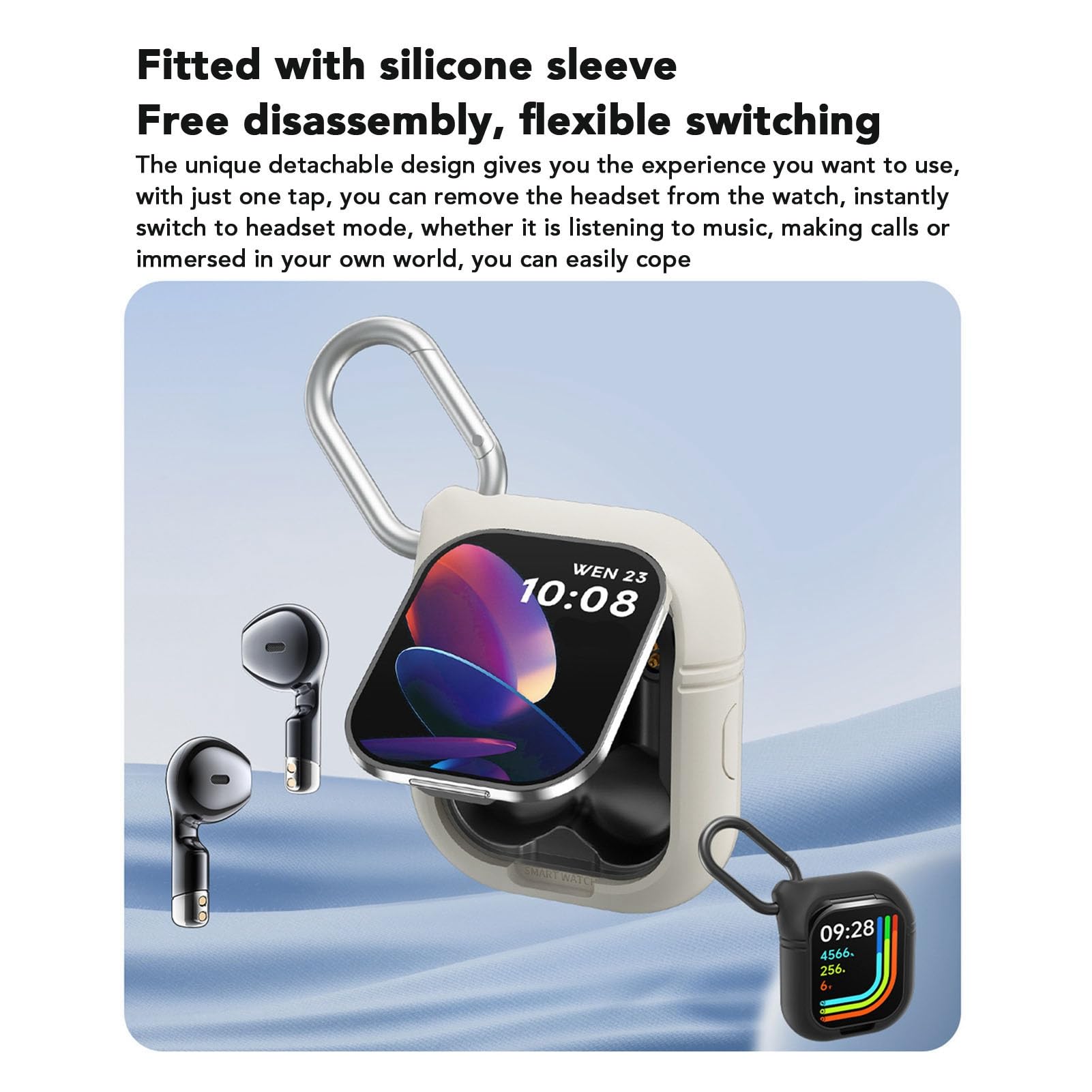 Generic Earmphone Smart Watch, NFC Smart Fitness w 1 2,01 -calowy TFT Wireless z Wibracyjnymi Przypomnieniem, Aby wykonać ćwiczenie (Czarny ze stalowym paskiem)