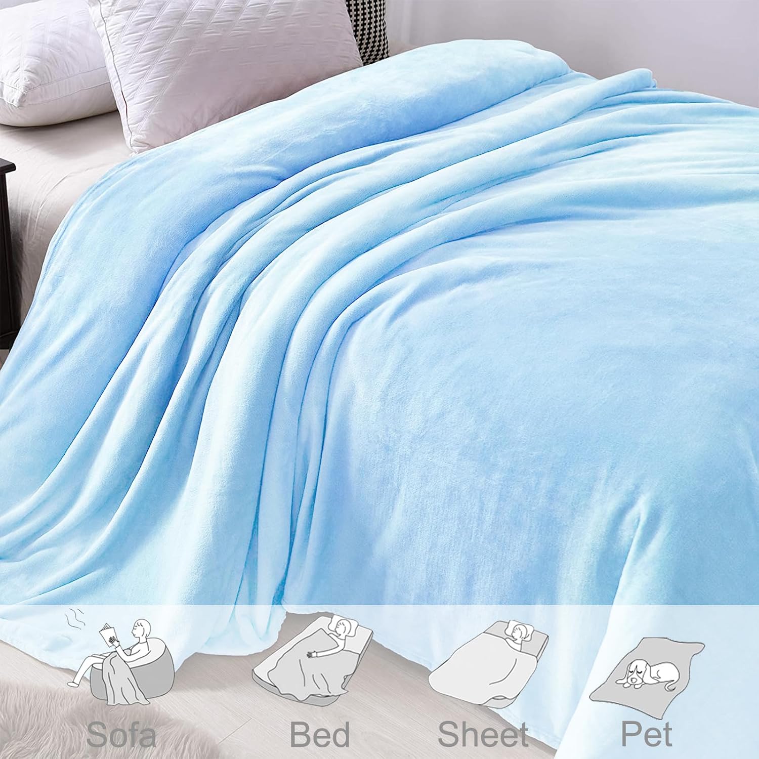 Exclusivo Mezcla Fleece Blanket Twin Size for Bed, Super Soft and Warm, All Season, Cozy, Plush, Lightweight, 60x80 Inches Ice Blue - Image 4