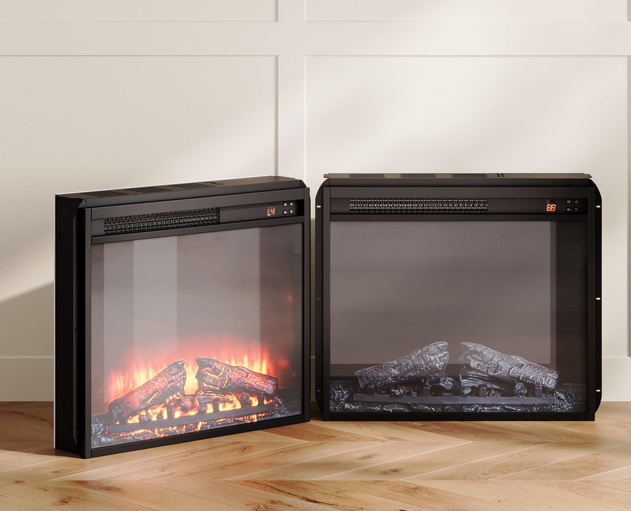 24" Electric Fireplace Insert 1400W Stove Heater for TV Stand with Recessed Mounted Flame LED Logs, Timer Setting, Remote Control Fireplace Heater, Adjustable Flame Color Brightness (Black)