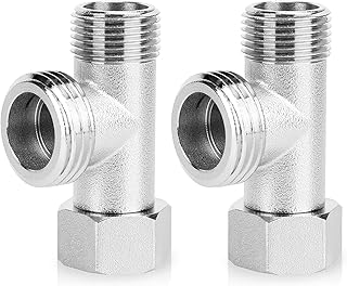 2Pcs Brass Universal 3 Way Diverter Valve Replacement,Shower Diverter Valve,1/2" 3/8" Valve Diverter,T Shape Adapter Connector Hose Fitting 3-Way Tee Connector for Bath Shower Arm, Toilet Bidet