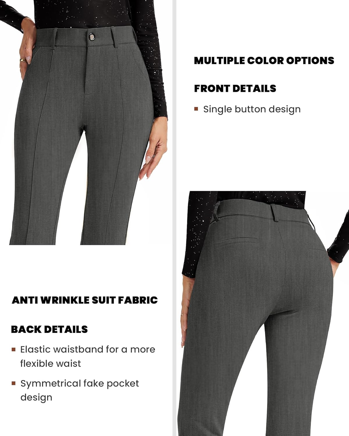 FUNYYZO Dress Work Pants Women's Stretchy Bootcut Leg Button Slacks Trousers with Pockets Casual Outfits - Image 3