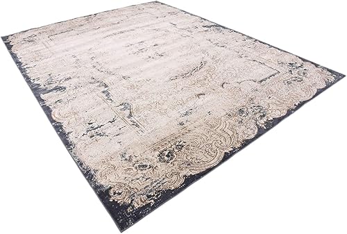 Miniatura 6 de Unique Loom Chateau Collection - Alfombra rústica, vintage, medallón, texturizada, envejecida, tradicional, 8 x 10 pies, beigeazul marino