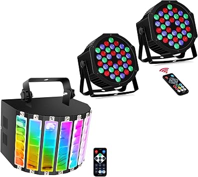 Party Stage Lights 27W Sound Activated Derby Beam + 36W Battery Powered Par Light, DMX & Remote Control for Party, Wedding, Church, Dance Show, Events