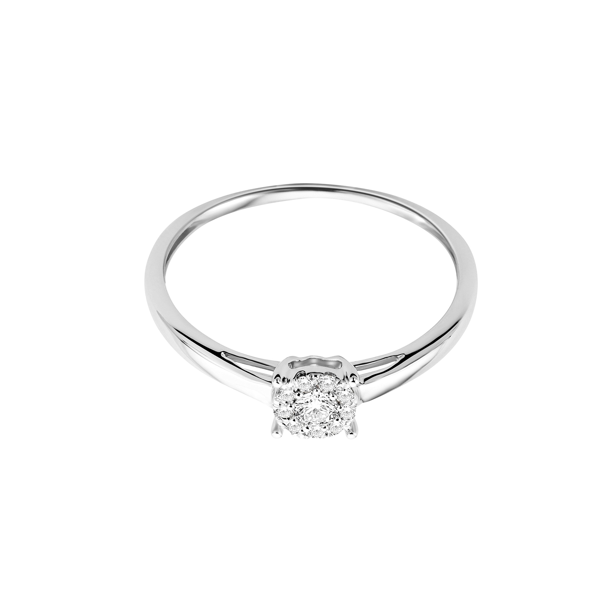 Miore Anillo de compromiso para mujer de oro blanco de 9 quilates / 375 con diamantes de 0,10 quilates
