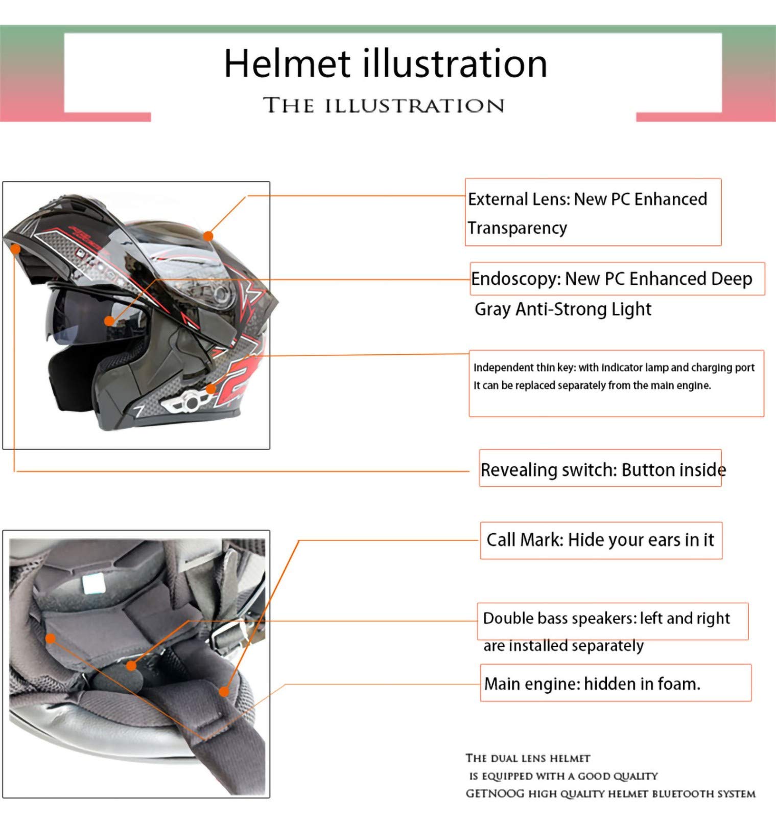 Casco Bluetooth Moto Integrato, Casco Certificato DOT Casco Modulare con Doppio Visiera Parasole Integrale Sistema di Comunicazione Interfono Integrato Radio FM Mp3 Integrato O,XL 61-62CM