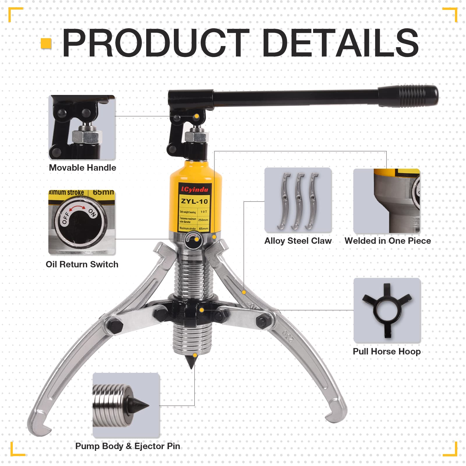 Extractor de engranajes hidráulico, kit de extractor hidráulico de 10 toneladas, extractor de rodamientos con funda, separador de cubo de rodamiento de 2 o 3 mordazas, herramienta separadora