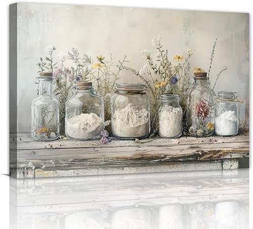Lienzo decorativo para cocina, arte de pared, estilo vintage, rústico, tarro de masón, especias, pintura culinaria, arte de granja, decoración de