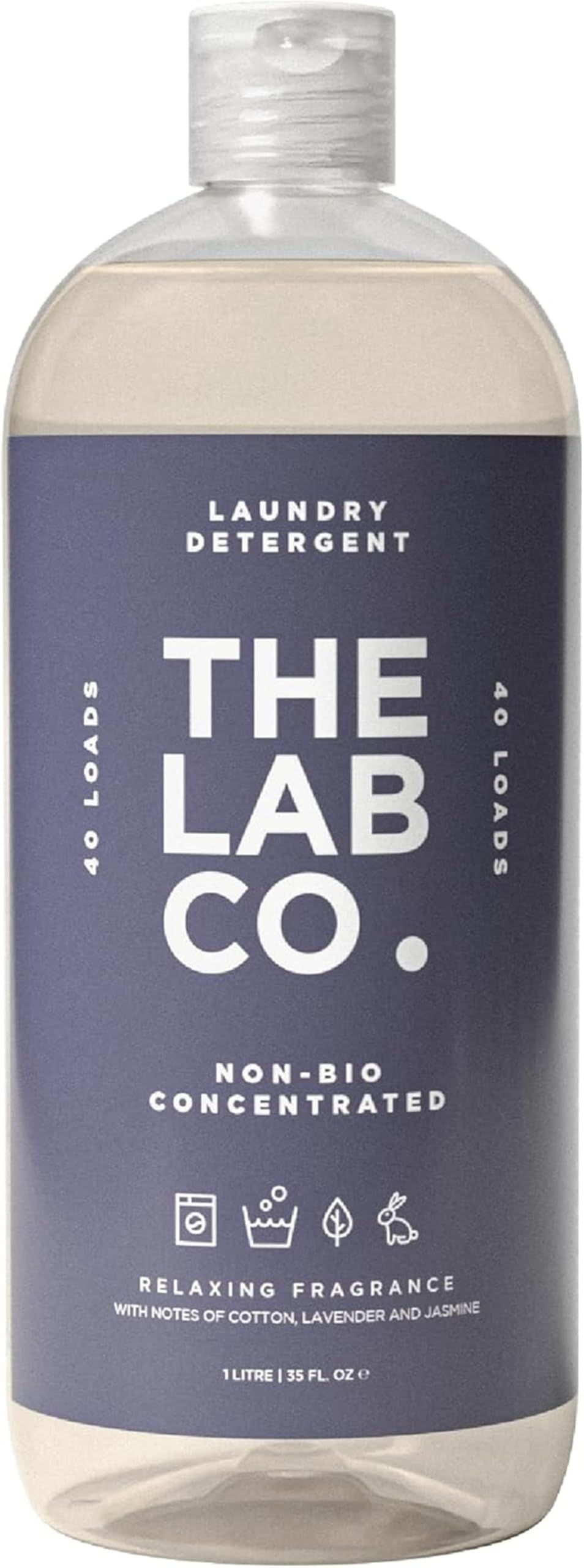 The Lab Co. Non-Bio Concentrated Laundry Detergent | 40 Loads, 1L | Hormone-kind Fragrance | Relaxing Cotton, Lavender & Jasmine Scent | Plant-Based, Vegan, Cruelty-Free, Sensitive Skin Safe