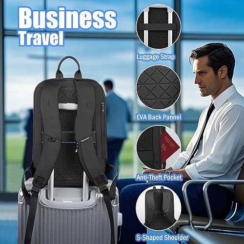 Miniatura 4 de hk Mochila delgada para laptop, bolsa impermeable antirrobo de 15.6 pulgadas para hombres y mujeres, mochila ligera para computadora para viajes