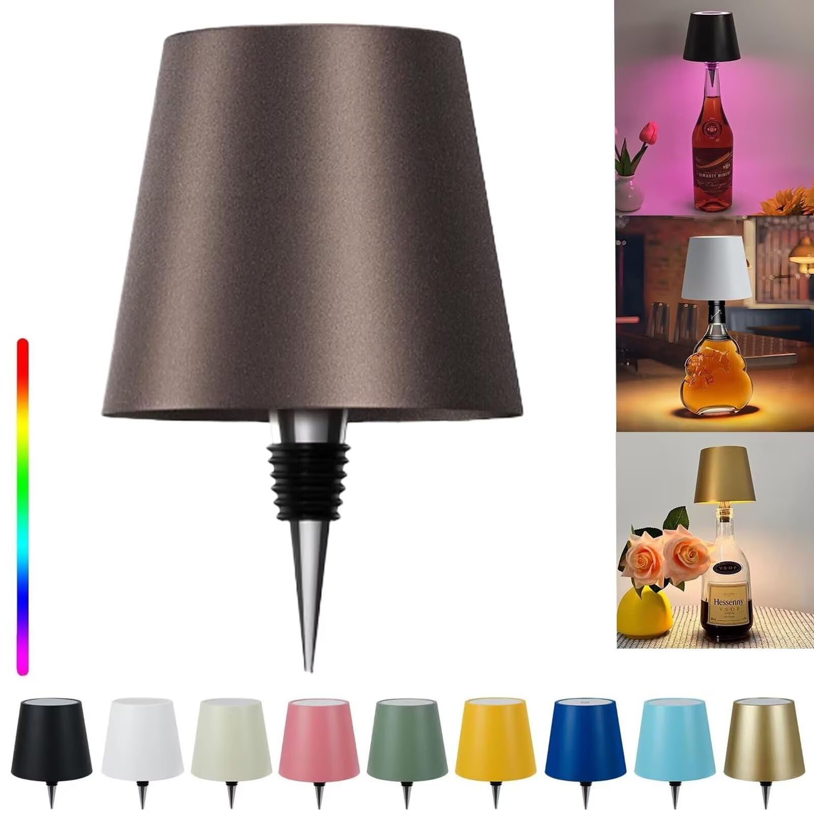 Pridola Wireless Bottle Lamp, 14cm Wine Bottle LED Light, RGB/3 Color Stepless Dimming Wine Bottle Decorative Lights, Touch Control LED Wireless Wine Bottle Lampshade, Tabletop Portable Bottle Lights