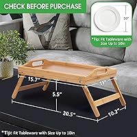 Vista 3 de Artmeer Mesa Bandeja de Cama con Patas Plegables, Bandeja de Desayuno de Bambú con Asas Ideal para Sofá, Cama, Comer, Trabajar, Usada Como