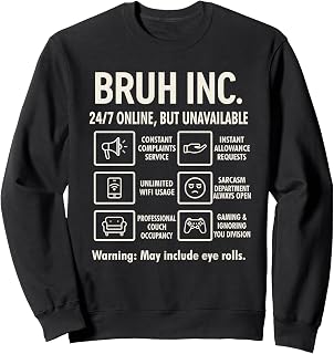 Bruh Inc Funny Teen Sarcastic Youth Clothing Gamer Boys Kids Sweatshirt