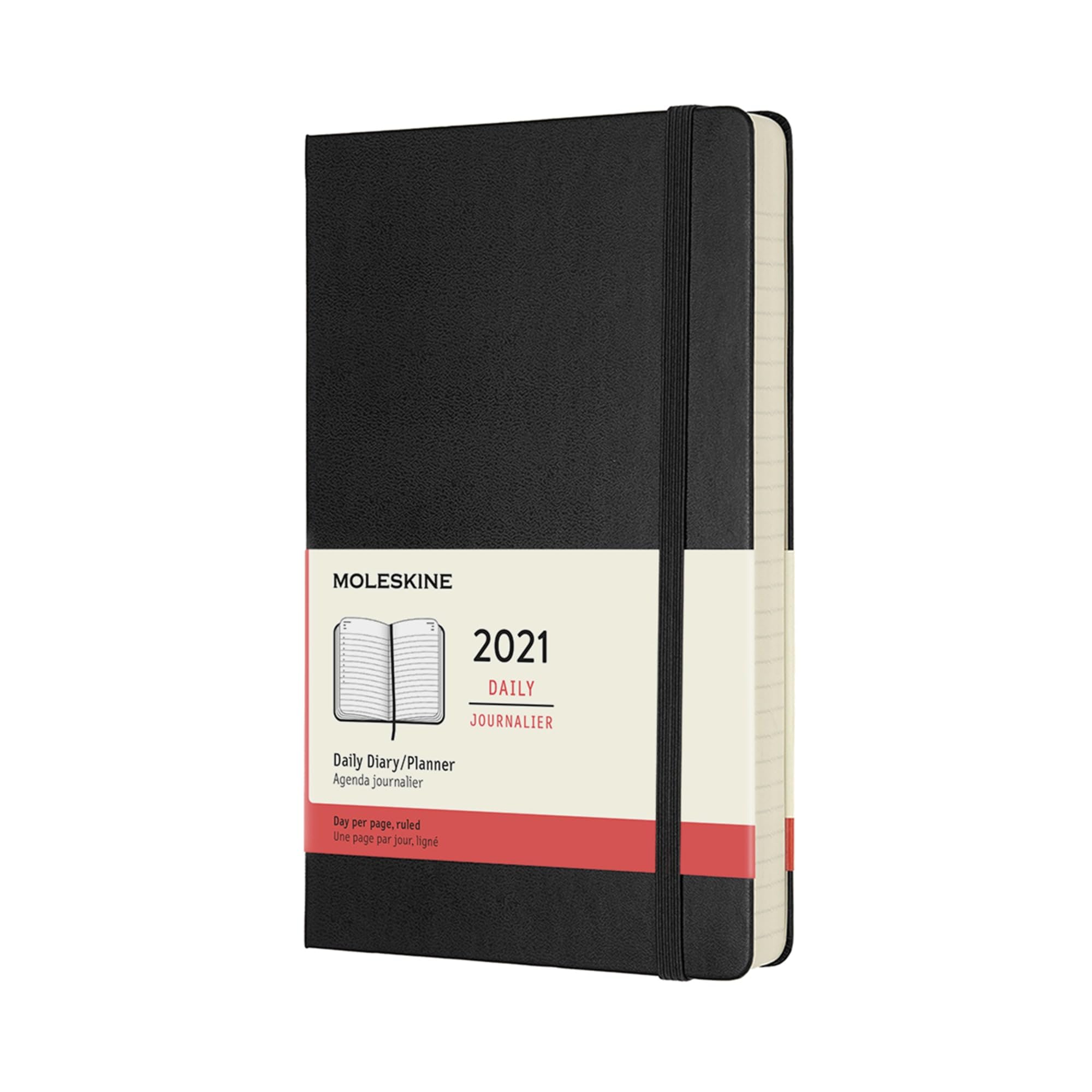 Moleskine 12-Month Daily Planner 2021, Daily Diary 2021, Hard Cover and Elastic Closure, Large Size 13 x 21 cm, Colour Black0, 400 Pages