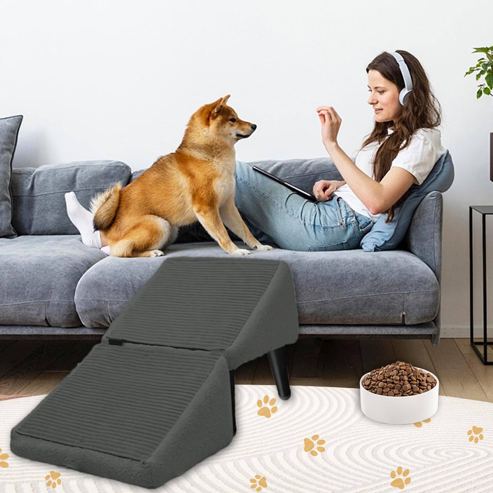 Scalini per Cani, Rampa per Cani Divisa in Due per Divano Letto Auto, Scale Multifunzionali di Piccola Media e Grande Taglia, Rampa per Animali Domestici con Superficie Antiscivolo,Nero