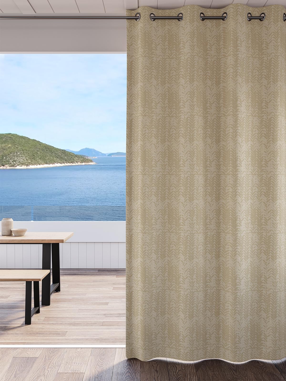 Ddecor Curtain Pack of 1, Polyster Jacquard Geometric Curtain, Door 7 FT, Mezzola, Room Darkening |135 CM X 225 CM, Beige-picture-33