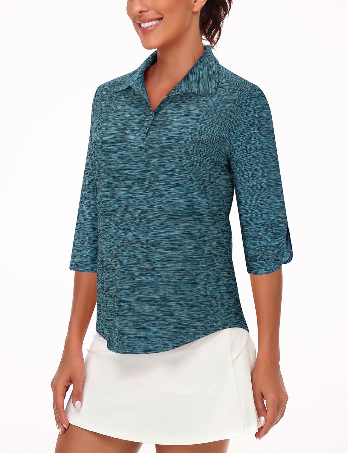 LURANEE Womens Golf Shirt Quick Dry 3/4 Sleeve T Shirts 2-Buttons Polo Workout Tops UPF 50+ Shirts S-2XL