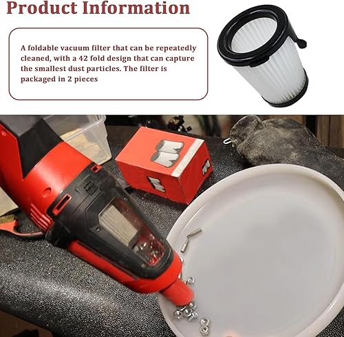 Miniatura 4 de Filtro HEPA de repuesto Milwaukee 49-90-1950 para aspiradora inalámbrica Milwaukee M12 0850-20 (2 piezas)