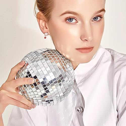 Miniatura 5 de Rocutus Paquete de 4 Bolas de Discoteca con Espejo, Bola de Discoteca Colgante Plateada para Fiestas o Efectos de Luz de DJ, Decoraciones para el