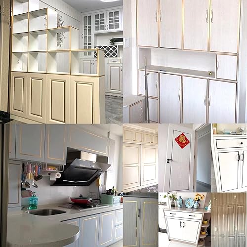 Miniatura 7 de Moldura de pared para despegar y pegar, 0.4 pulgadas x 16 pies, pared, piso, azulejos, armario, espejo, gabinete y moldura autoadhesiva (plateado)