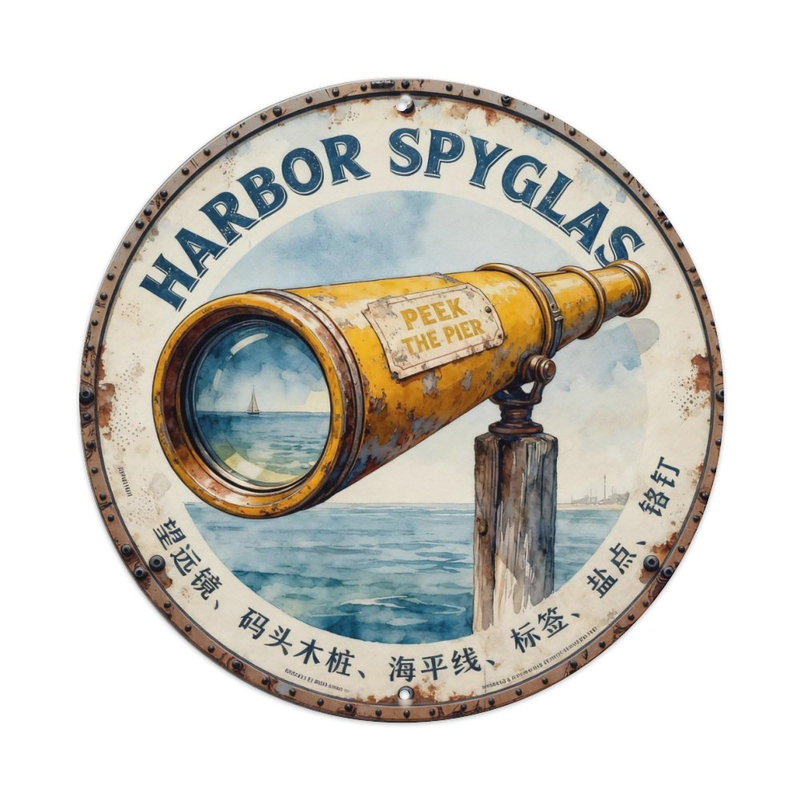 Harbor Spyglass Sign Metal Tin Sign Plaque