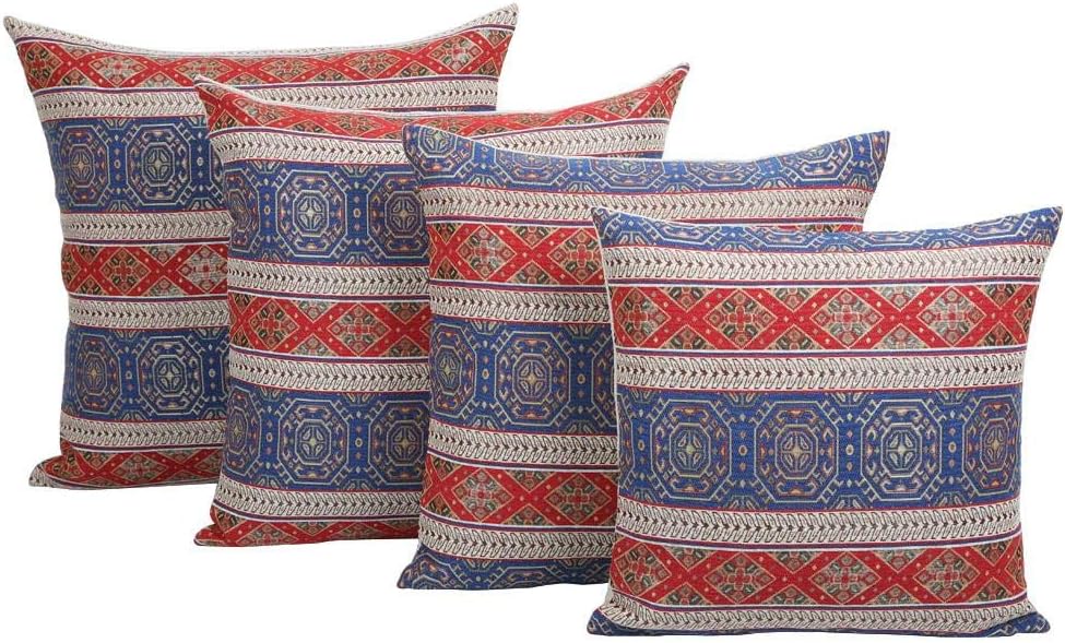 Large Kilim Throw Pillow Covers Red and Blue - 22 x 22 Inches Decorative Pillows, Boho Room Decor for Couch, Bohemian Outdoor Case for Farmhouse, Moroccan Pattern, Southwestern