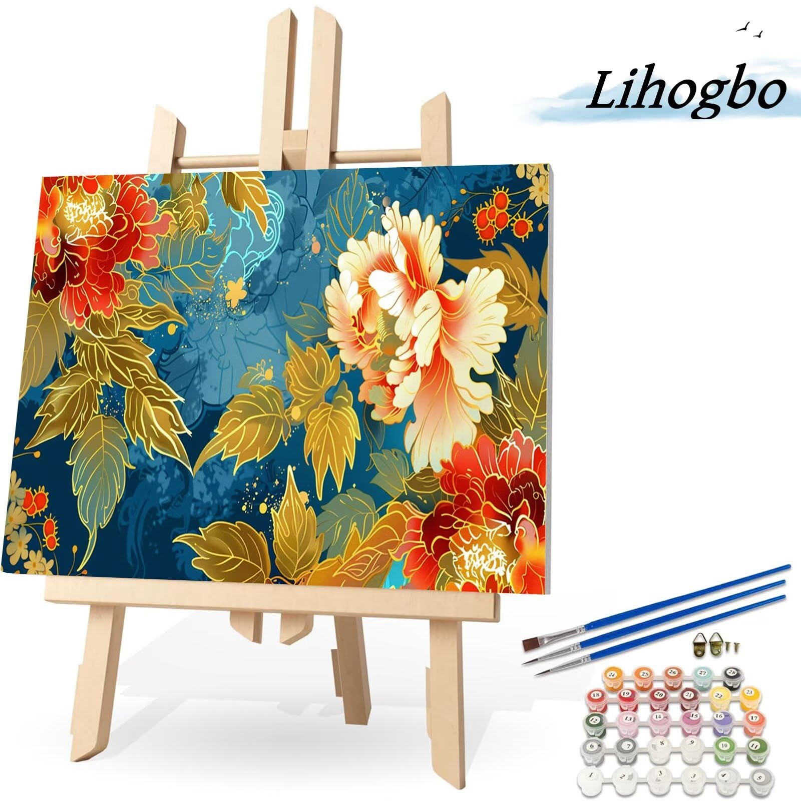 Dipingere con i Numeri Adulti, Batik Kit di Pittura Acrilica Fai-da-Te per Adulti Principianti, 160x90cm Paint by Numbers Adulti/Bambini con Pennelli Pittura a Pigmento Acrilico, Senza Cornice (Fiore)
