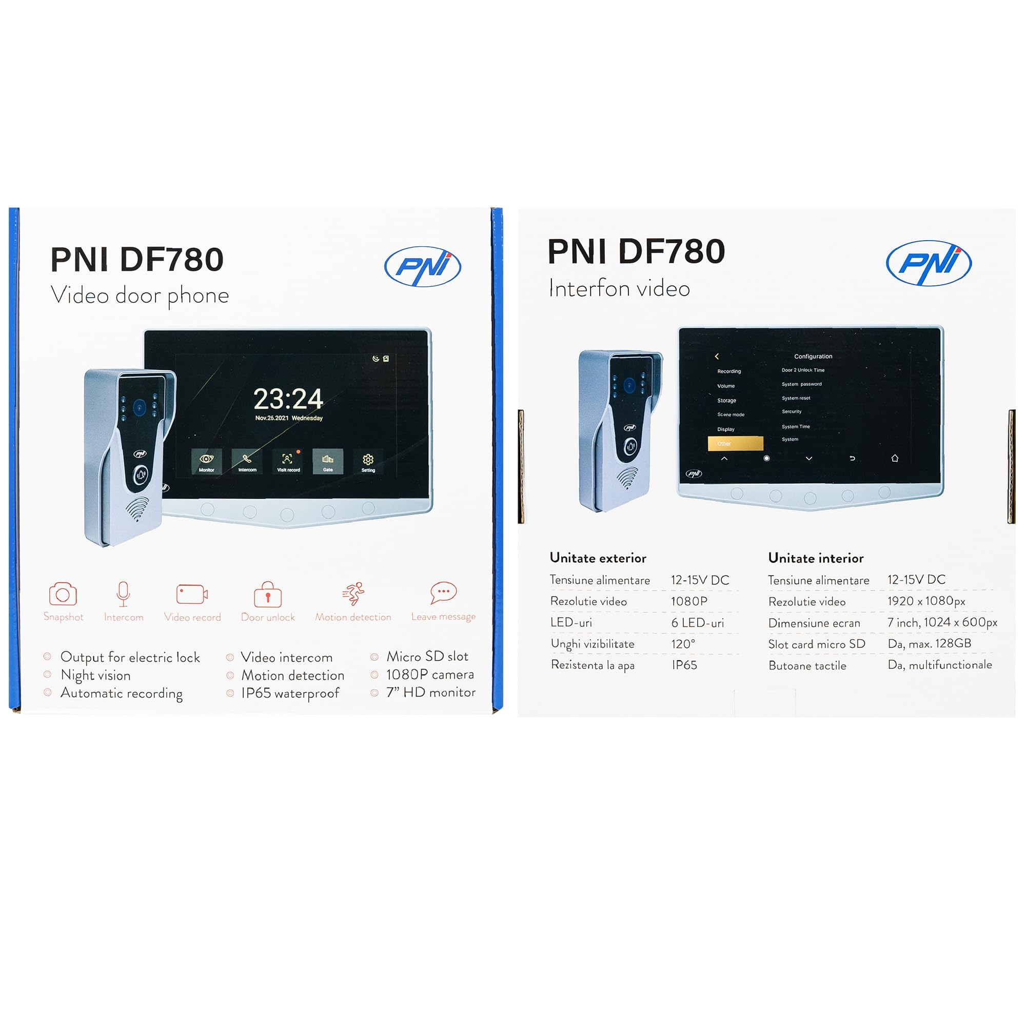 PNI DF780 1 Monitor Videocitofono System, 7" 1080p Touch Screen, Slot per schede, IP65 Supports Serial Connection o 4 Monitor, 2 Unità Esterne e 2 Telecamere CCTV