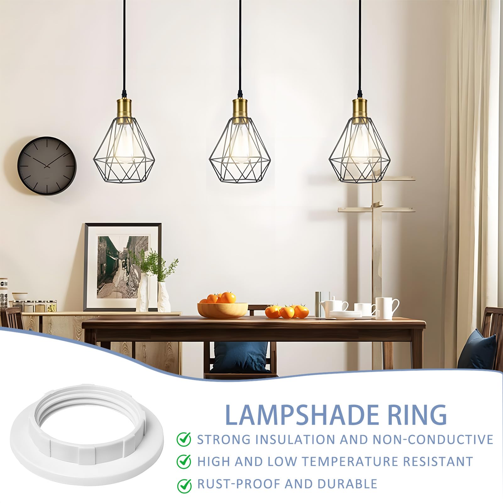 Anello Riduttore Paralume E14 Bianco Plastica 28mm Convertitore Adattatore Anelli di Riduzione per Lampade Sospensione e Tavolo 6 Pezzi