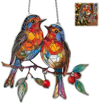 Robin Suncatcher for Windows & Garden,2D Stained Glass Effect Hanging Ornament,15x15cm Sun Catcher,Outdoor Garden Decor & Gardening Gift for Bird Enthusiasts,Garden Ornaments Outdoor,Robin Gifts,10
