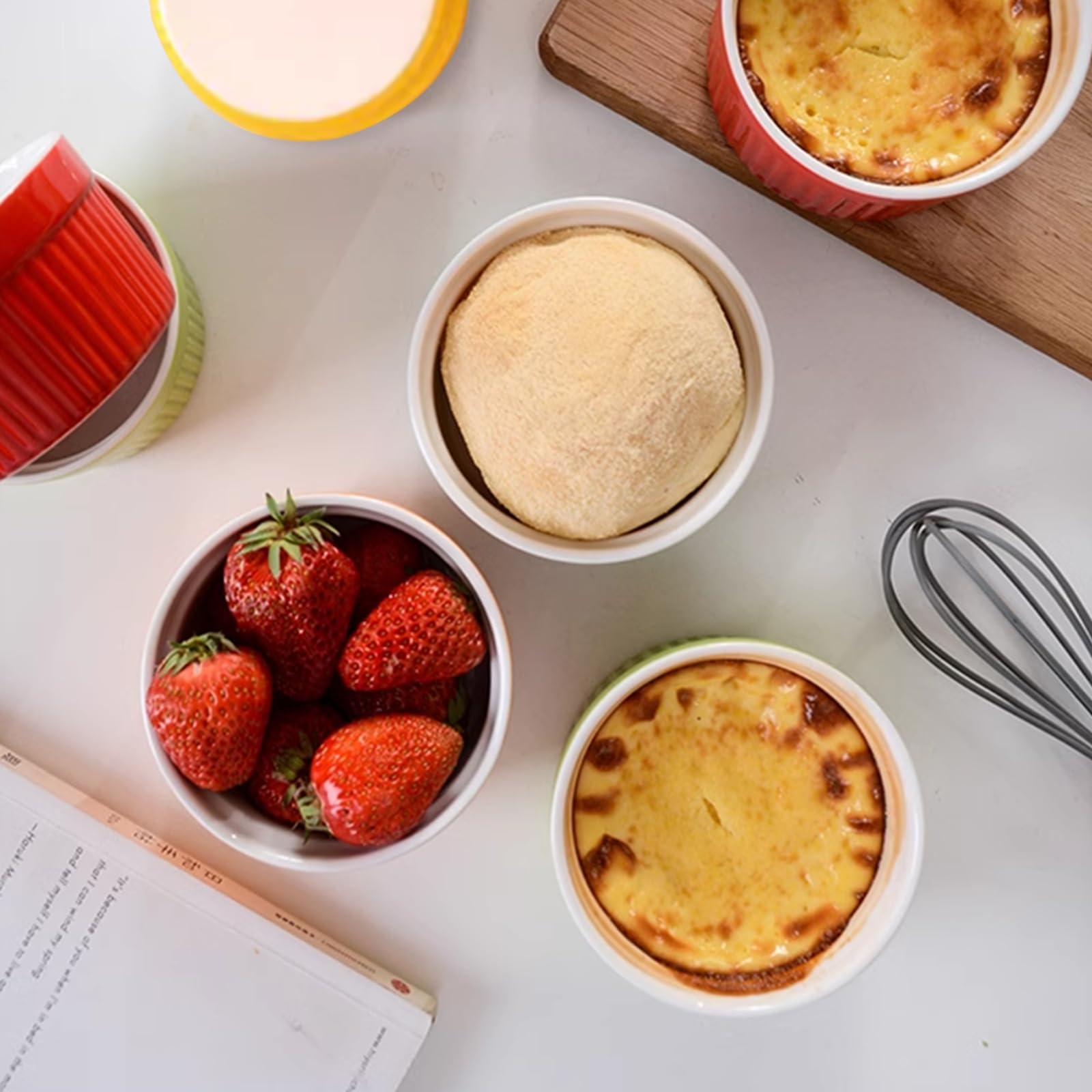 6x Moldes para Soufflé Juego de Moldes de Hornear, Cuencos Pequeños de Cerámica Creme Brulee para Creme Brulee Cuencos de Postres Salsas, Aperitivos 200ml